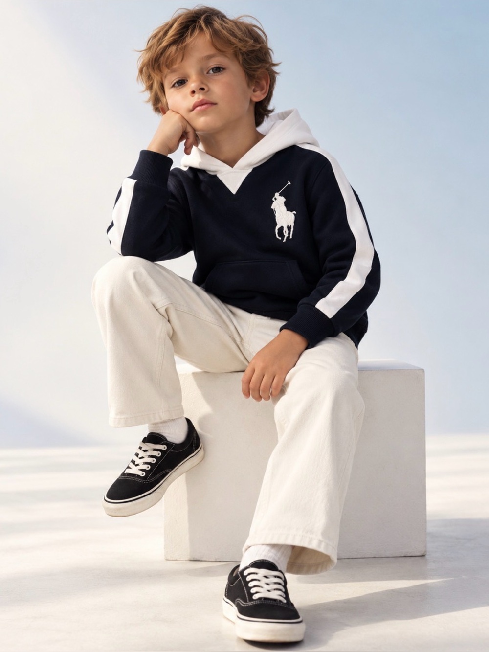 Polo by Ralph Lauren Navy Hoodie Sweater with White Accents